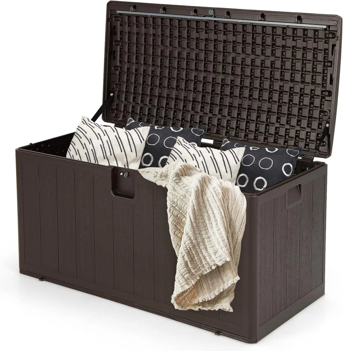 Coffre de Rangement Extérieur 400L avec Couvercle Verrouillable pour Jardin et Piscine, 128 x 64 x 64 cm