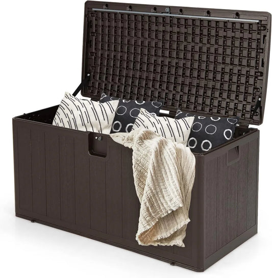 Coffre de Rangement Extérieur 400L avec Couvercle Verrouillable pour Jardin et Piscine, 128 x 64 x 64 cm