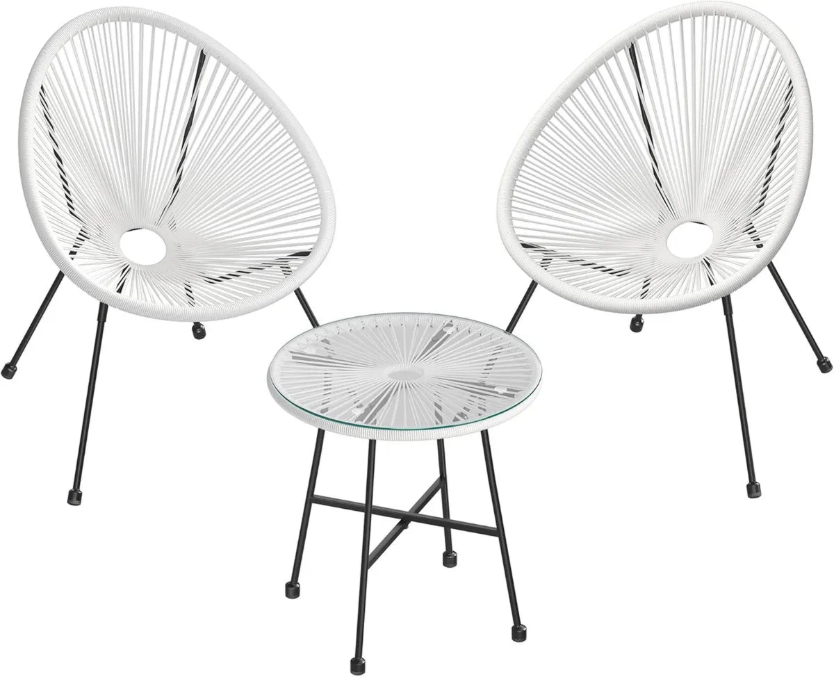 Ensemble de Jardin SONGMICS, 3 Pièces, Chaises Acapulco et Table en Verre, Blanc