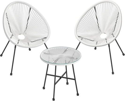 Ensemble de Jardin SONGMICS, 3 Pièces, Chaises Acapulco et Table en Verre, Blanc