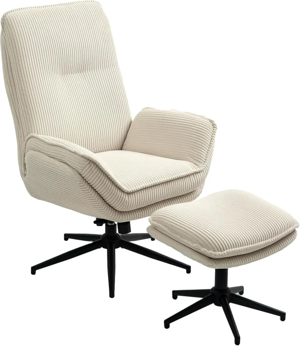 Fauteuil Relax Velours Beige avec Repose-Pieds et Inclinable