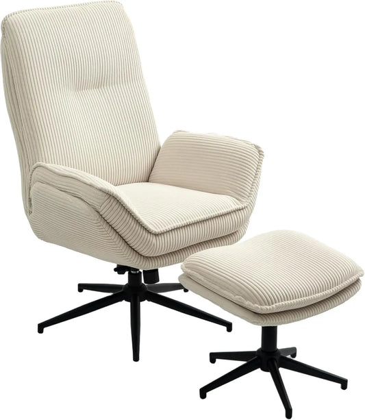 Fauteuil Relax Velours Beige avec Repose-Pieds et Inclinable