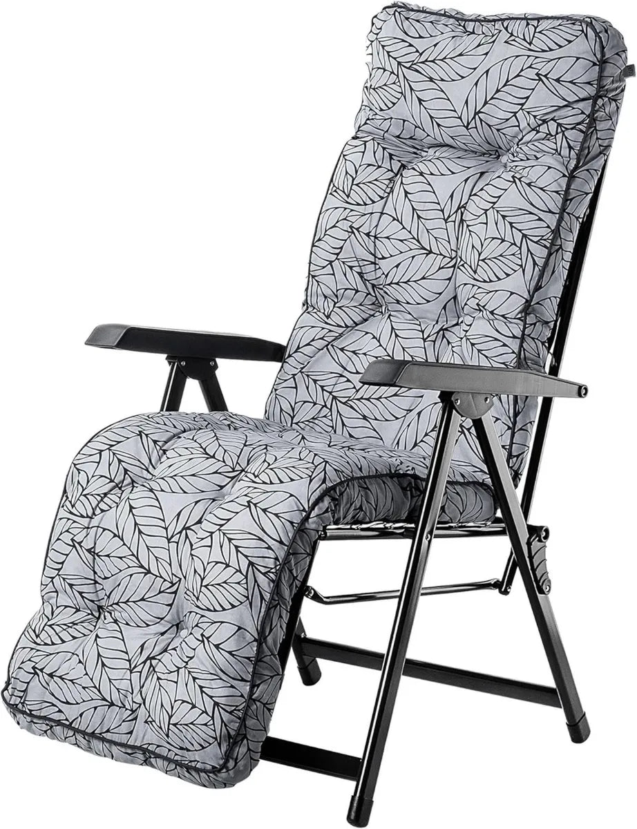 Chaise longue de jardin pliable avec coussin gris et dossier ajustable - KADAX