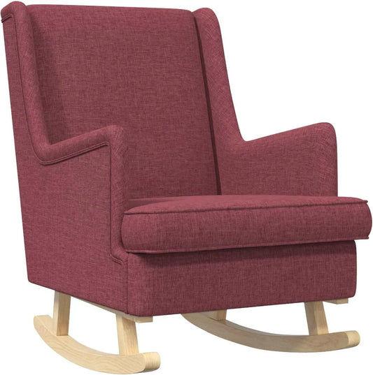 Chaise à bascule en tissu rouge vin avec accoudoirs et rembourrage - 62 x 80 x 85 cm - Balancement doux sur patins en bois