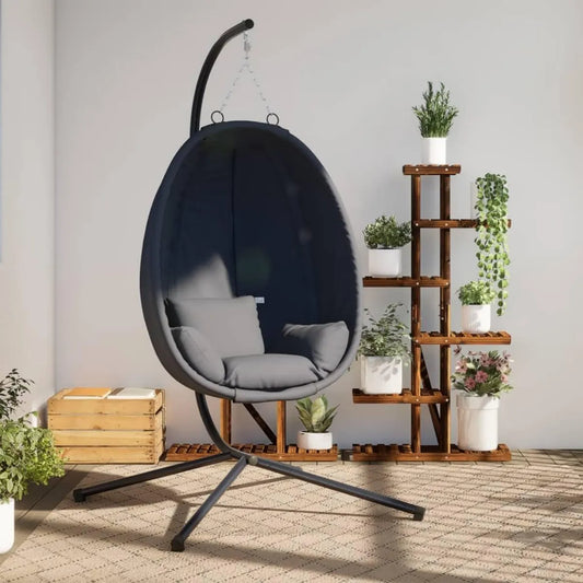 Chaise Hamac Œuf avec Support en Acier Anthracite et Coussin Épais, Design pour Intérieur et Extérieur