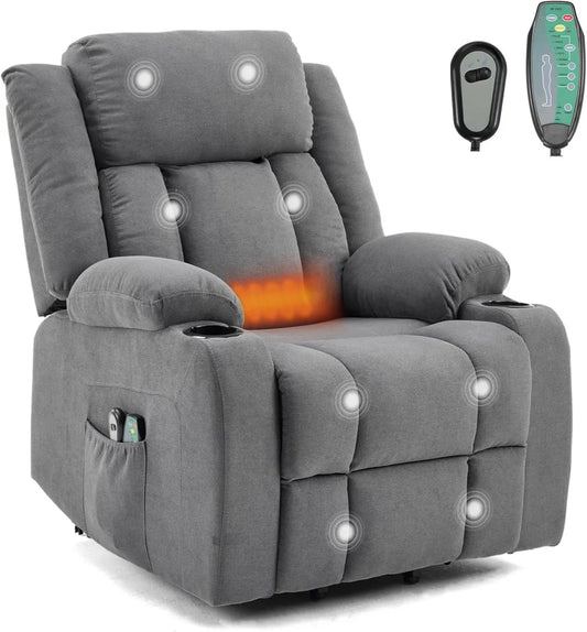 Fauteuil Relax Électrique avec Massage et Chauffage, Inclinaison Ajustable, Repose-Pieds, Gris Foncé