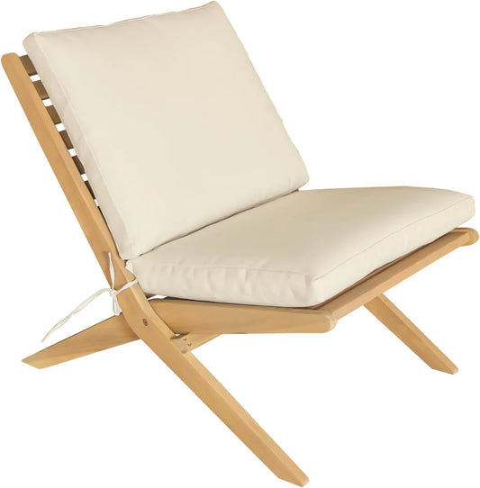 Chaise Pliable en Bois d'Acacia avec Coussin Beige pour Jardin et Intérieur