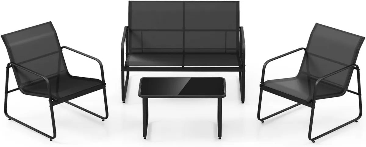 Ensemble Mobilier de Jardin 4 Pièces pour Terrasse et Patio, Noir