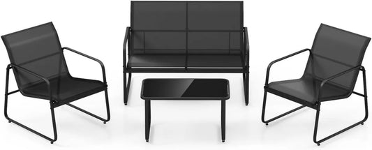 Ensemble Mobilier de Jardin 4 Pièces pour Terrasse et Patio, Noir