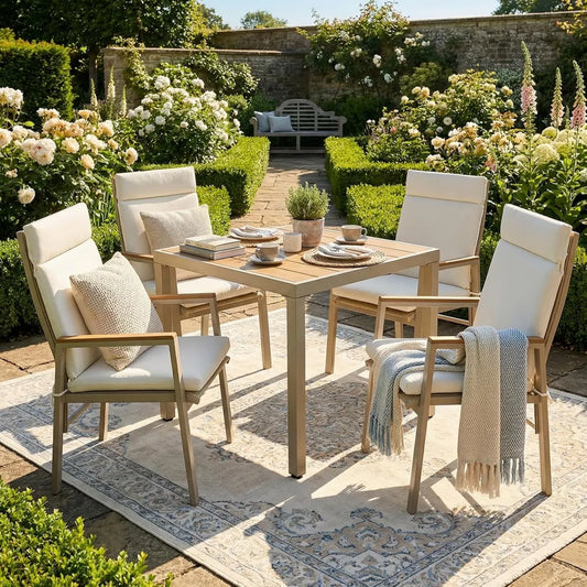 Set de Mobilier de Jardin 4 Places, Table + 4 Chaises pour Extérieur, Beige