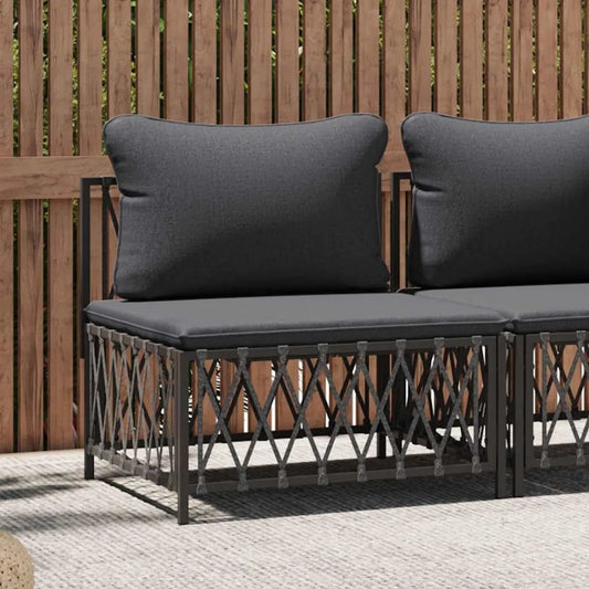 Ensemble de Canapé Modulable d'Extérieur en Tissu Anthracite avec Structure en Acier, Coussins Confortables Inclus