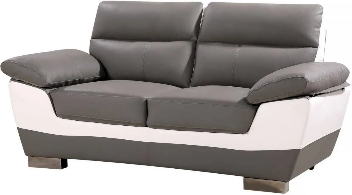 Sofa en Cuir Reconstitué Dallas 2 Places, Gris/Blanc, 169 x 88 x 90 cm