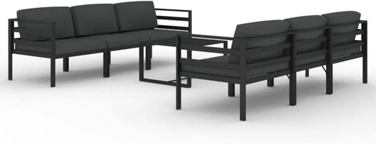 Ensemble de Salon de Jardin 7 pièces avec Coussins en Aluminium Anthracite