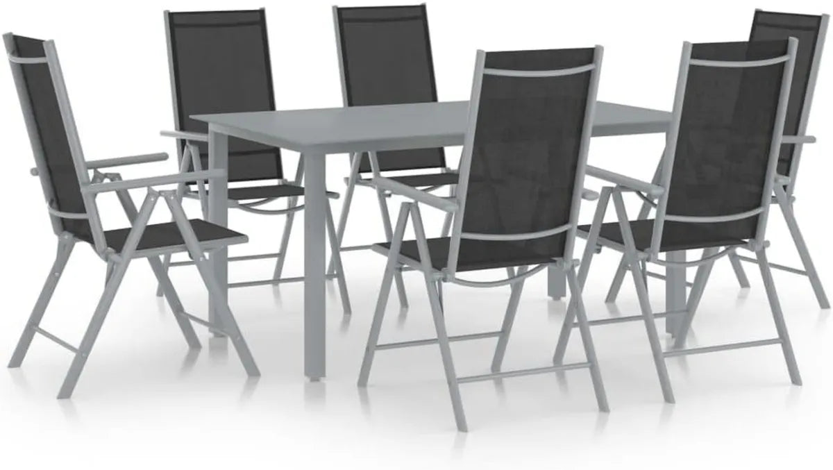 Ensemble de Jardin Extérieur 7 Pièces en Aluminium Argenté et Noir