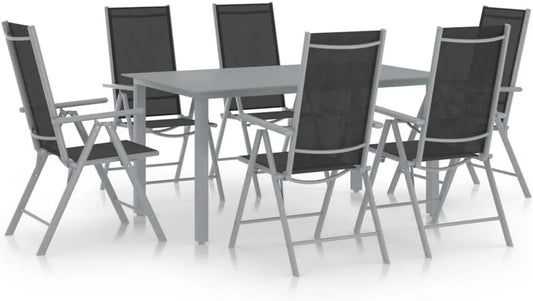 Ensemble de Jardin Extérieur 7 Pièces en Aluminium Argenté et Noir