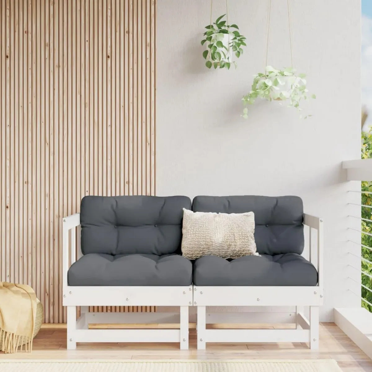 Ensemble de Canapés d'Angle en Pin Massif Blanc avec Coussins - Salon de Jardin de Luxe