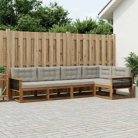 Salon de jardin modulable 5 pièces en bois d'acacia, résistant aux intempéries, couleur naturel et gris clair