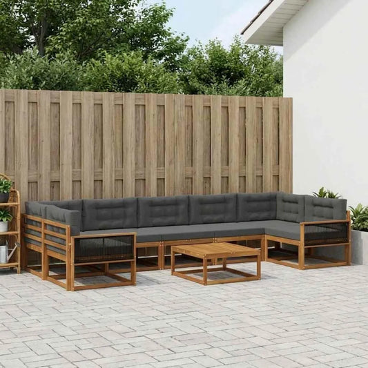 Salon de Jardin 8 Pièces en Bois d'Acacia avec Coussins Anthracite