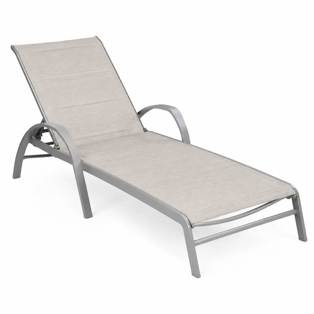 Bain de soleil de jardin réglable 195 x 65 x 100 cm en aluminium gris et textilène beige