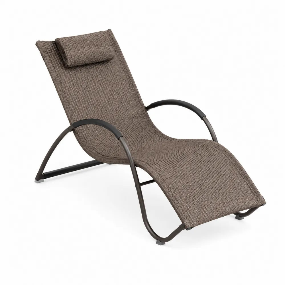 Bain de soleil de jardin réglable 195 x 65 x 85 cm en résine tressée PE marron et acier thermolaqué noir