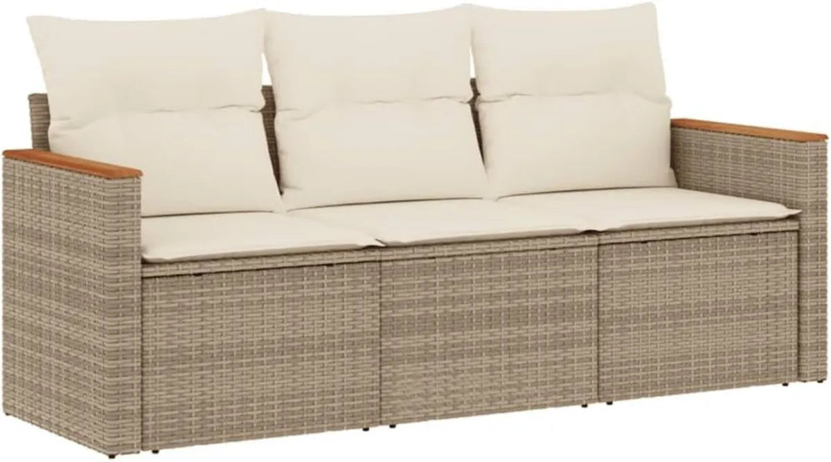 Ensemble de Salon de Jardin 3 Pièces Résine Tressée Beige avec Coussins