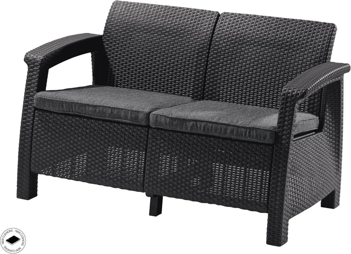 Sofa d'Extérieur 2 Places Corfu en Résine - Couleur Anthracite