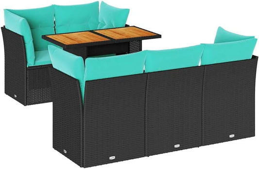 Ensemble de Canapés de Jardin 6 Pièces en Résine Tressée Noire avec Coussins