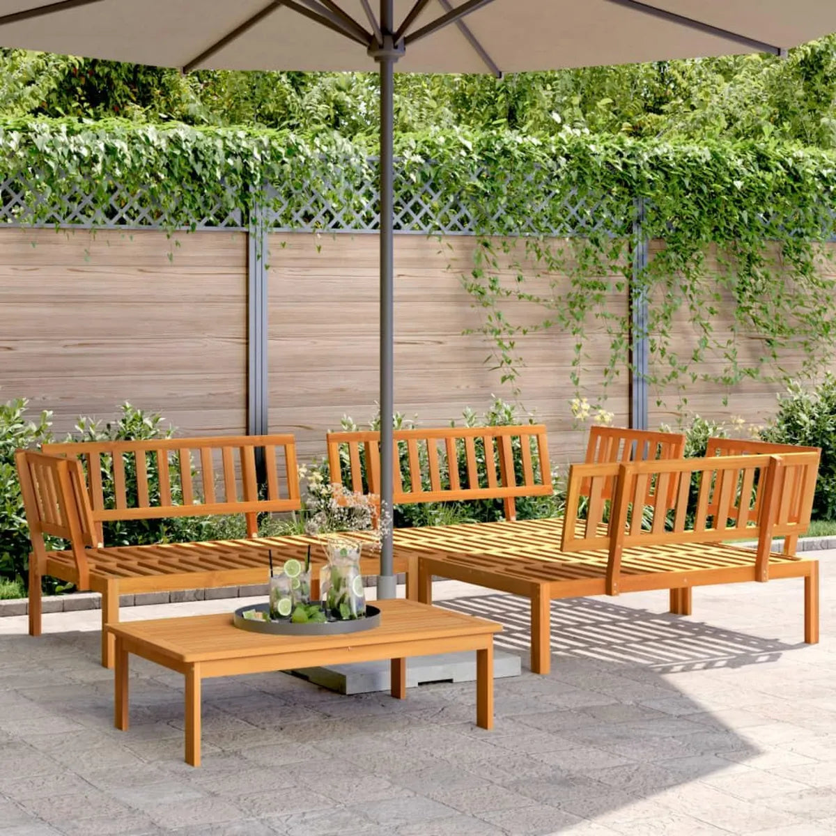 Ensemble de Salon de Jardin 4 Pièces en Bois d'Acacia Massif, Canapé Modulable avec Table - Confort et Durabilité pour Terrasse et Balcon