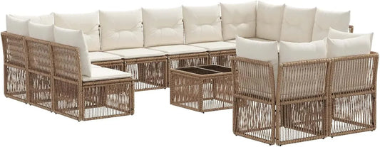 Ensemble Salon de Jardin 13 Pièces en Polyrotin Beige, Canapé Modulable Extérieur Résistant