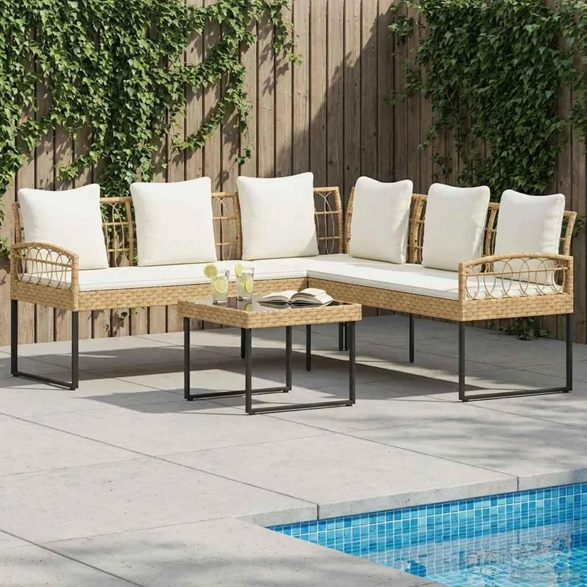 Ensemble de Salon de Jardin Résistant aux Intempéries pour 5 Personnes avec Table en Verre et Coussins