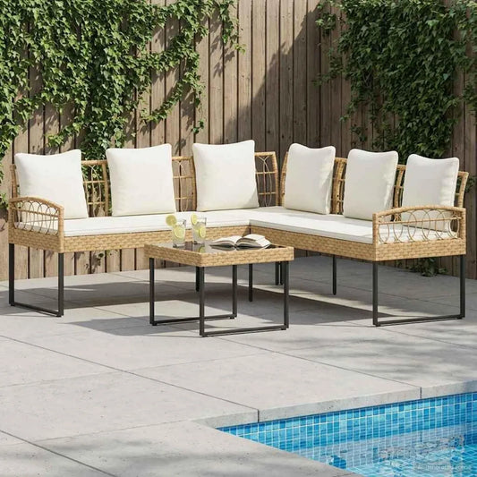 Ensemble de Salon de Jardin Résistant aux Intempéries pour 5 Personnes avec Table en Verre et Coussins