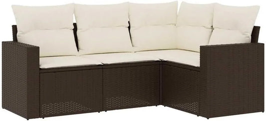 Ensemble de Mobilier de Jardin 4 pcs, Canapés Extérieurs avec Coussins, Résine Tressée Marron