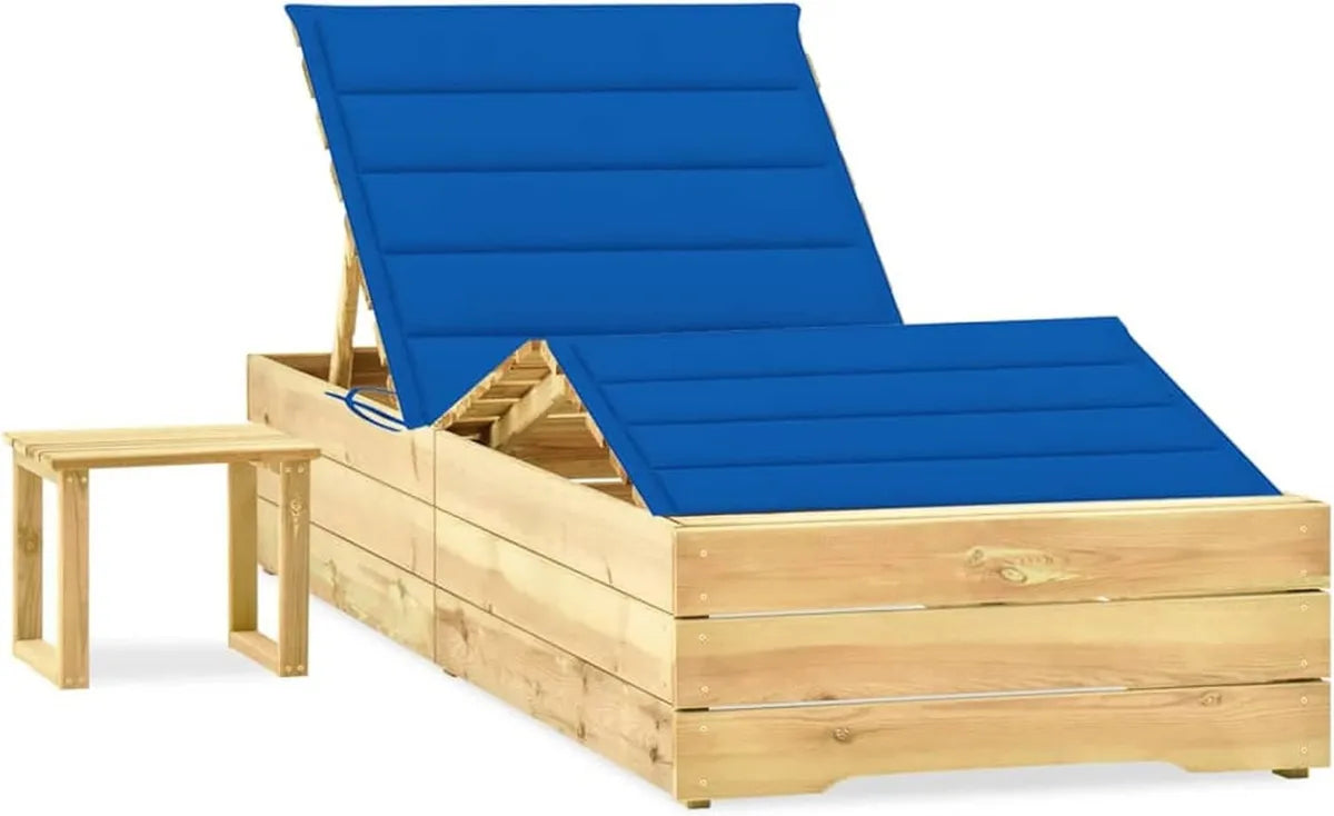Chaise Longue de Jardin en Bois de Pin avec Table et Coussin