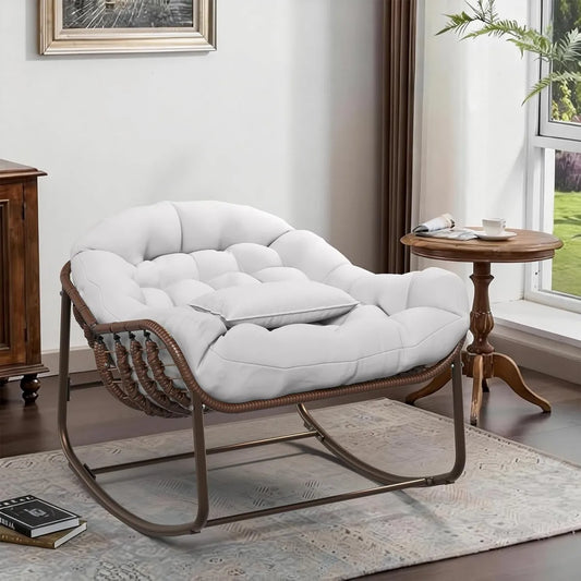 Acekool Fauteuil Papasan en Rotin pour Intérieur et Extérieur - Coussin Confortable - Cadre Métal et Base en Bois - Parfait pour Salon, Jardin, Balcon - Finition Rotin et Métal Marron