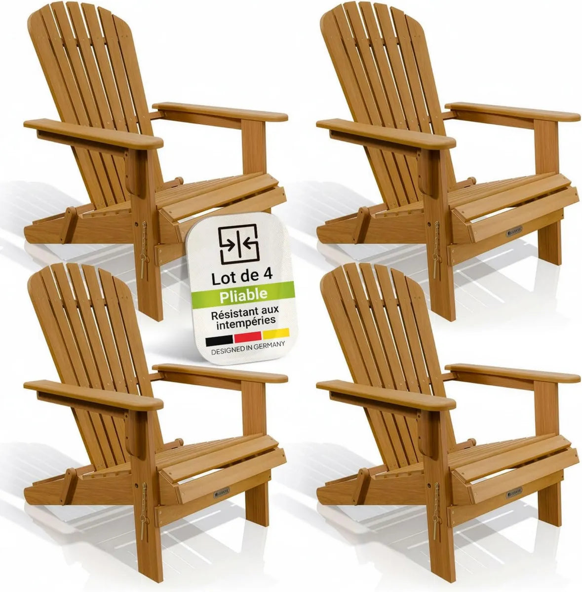 Chaise Longue Pliable en Bois pour Balcon et Terrasse, Résistante aux Intempéries, Set de 4