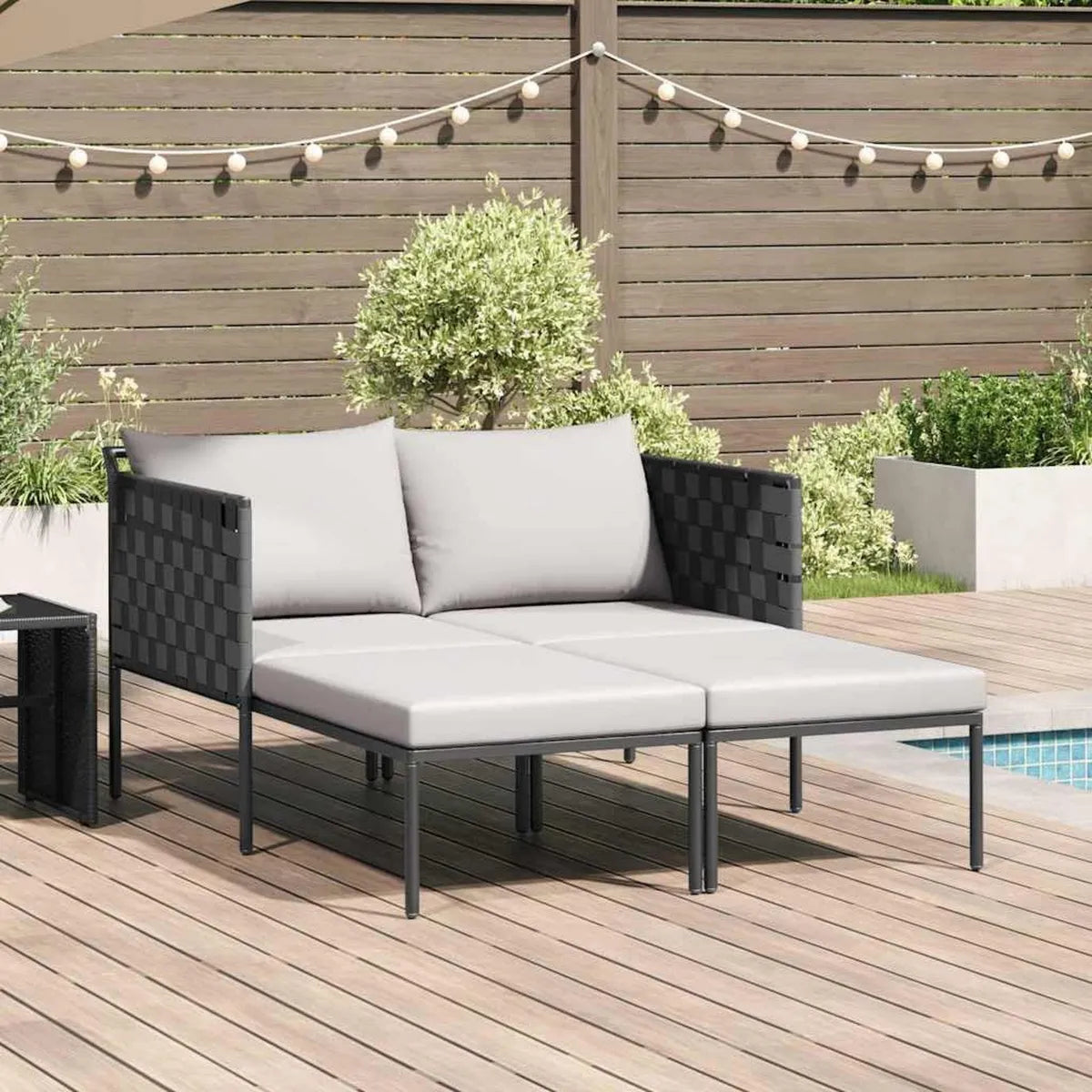 Chaise Longue Double en Acier avec Coussin Extérieur - Anthracite
