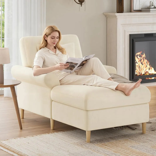 Chaise Longue Moderne en Velours Beige pour Salon et Chambre