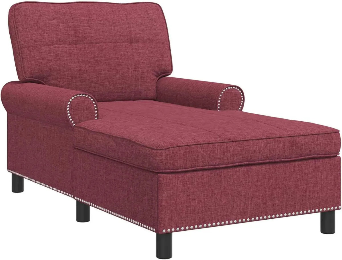 Chaise Longue Moderne en Tissu Bordeaux avec Coussin - 91x157x91 cm