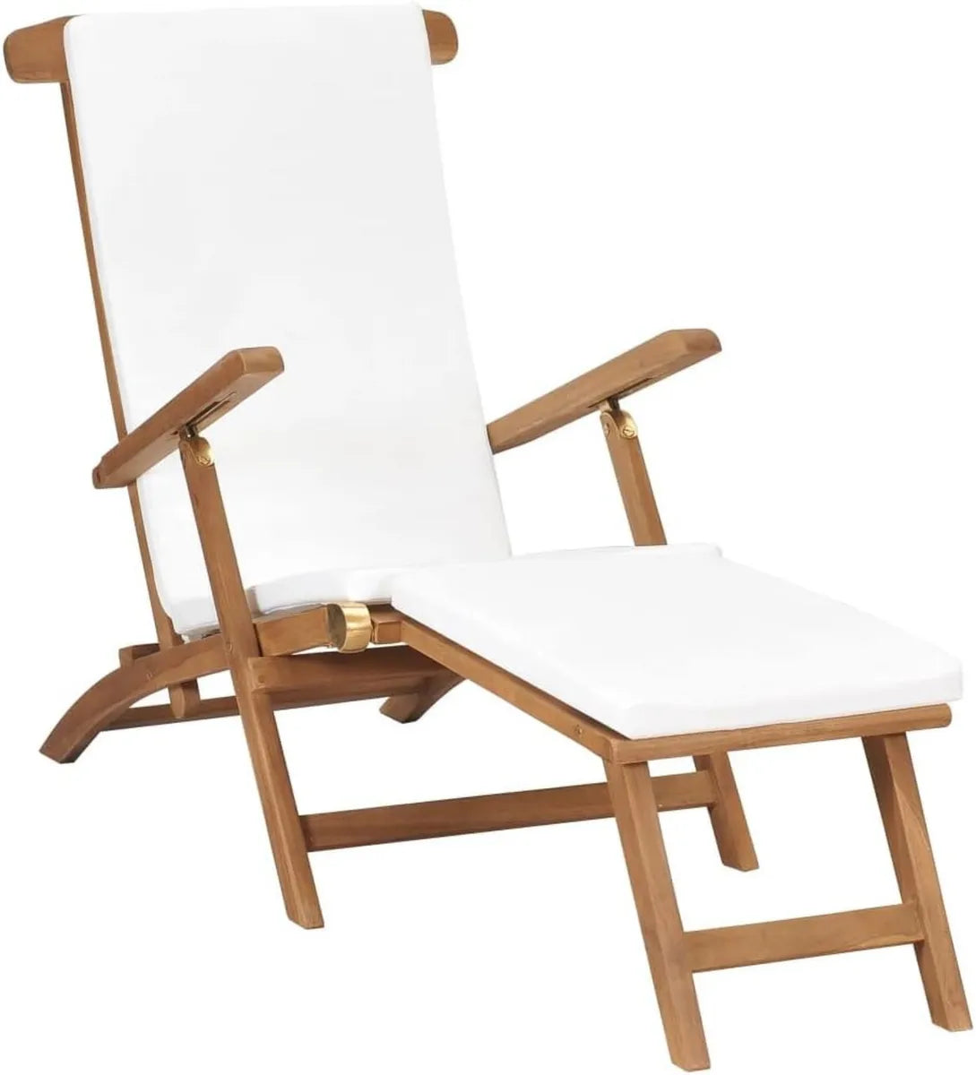 Chaise Longue en Teck avec Coussin Crème - Usage Intérieur/Extérieur