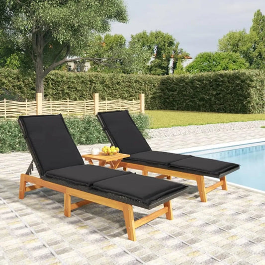 Ensemble de Chaise Longue en Rotin et Acacia avec Coussins - Lot de 2, Meubles d'Intérieur/Extérieur