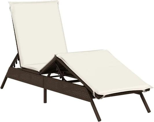 Chaise Longue Extérieure en Résine Tressée Marron avec Coussin