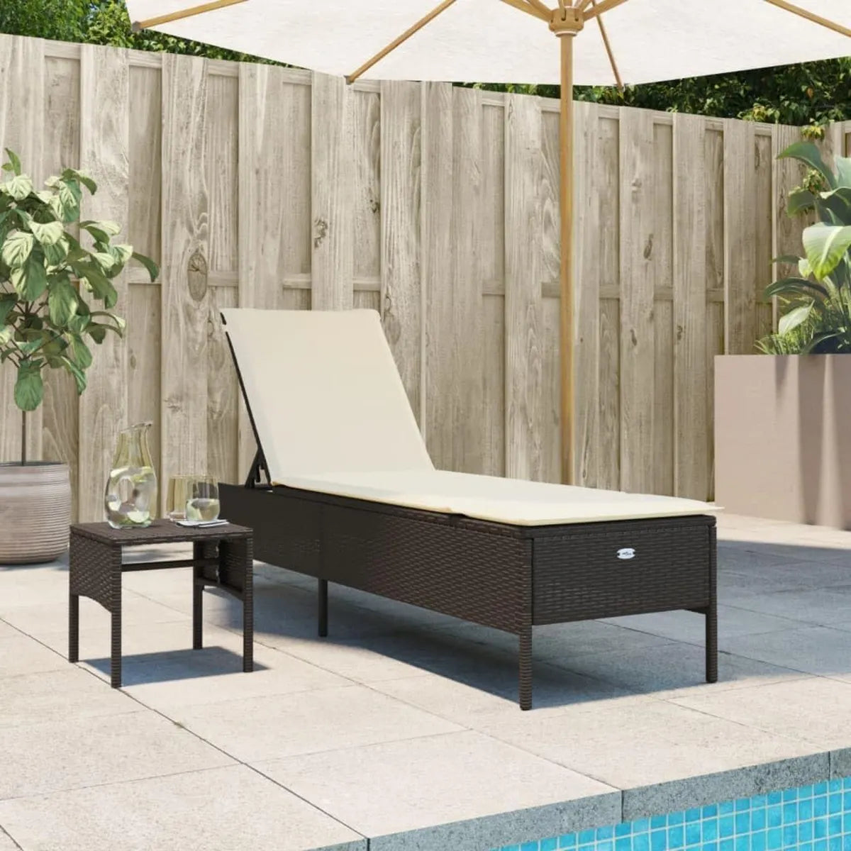 ShGaxin Transat de Jardin en Rotin avec Coussin et Table, Chaise Longue pour Piscine et Plage