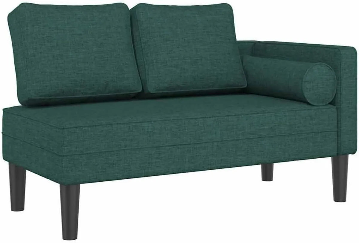 Chaise longue en tissu vert foncé avec coussins confortables