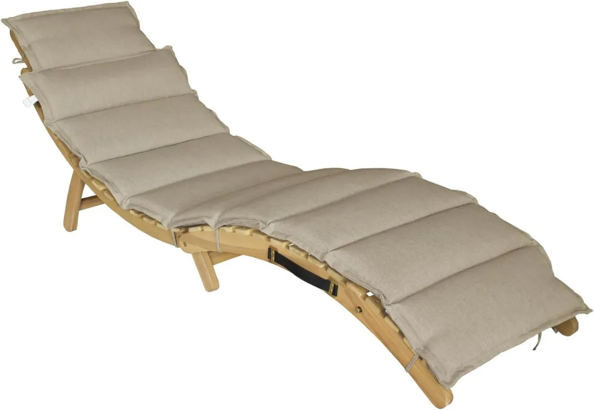 Chaise Longue Pliable en Acacia avec Coussin Sable pour Jardin – Transat Extérieur en Bois