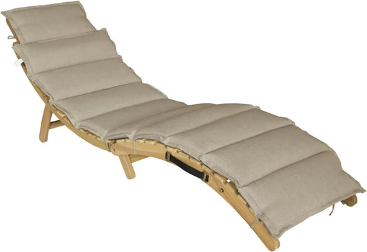 Chaise Longue Pliable en Acacia avec Coussin Sable pour Jardin – Transat Extérieur en Bois
