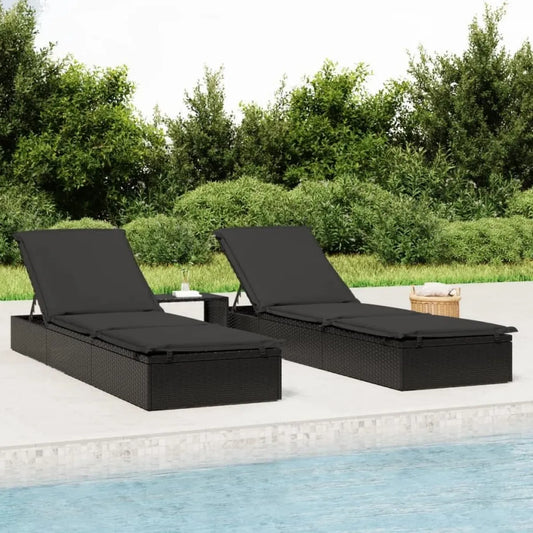 Chaise Longue Inclinable en Résine Tressée Noire avec Coussin pour Jardin, Terrasse et Piscine