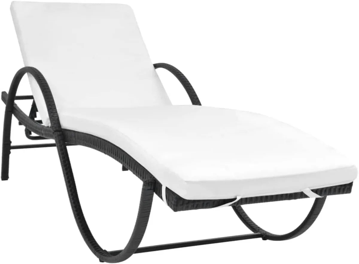 Transat Inclinable en Résine Tressée Noire avec Coussin et Cadre en Acier pour Extérieur