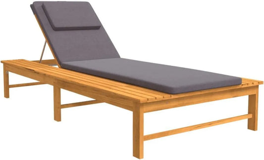 Transat de Jardin en Acacia avec Coussin Gris et Oreiller