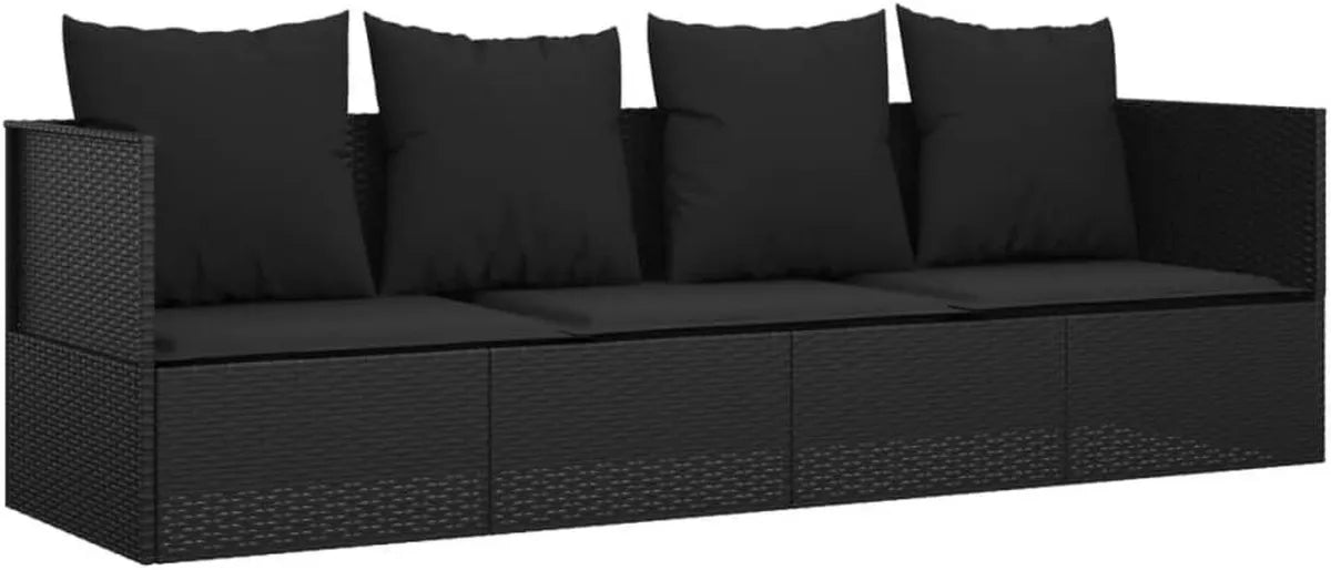 Chaise Longue d'Extérieur avec Coussins Noirs en Résine Tressée - Double Bain de Soleil Réglable pour Jardin, Terrasse, Balcon - 203x58x56 cm