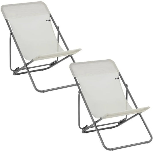 Lot de 2 Chaises Longues Pliantes Multi-Positions Lafuma - Fabriquées en France - Garantie 5 Ans - Beige - Largeur 58 cm, Résistantes aux UV et à la Pluie, Séchage Rapide, Pliage Compact